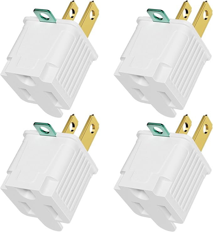 PLUGTUL 3 Prong to 2 Prong Outlet Adapter, Polarized Grounded Outlet Converter, Wall Outlet Plug for Household, Workshops, ETL Listed, 4-Pack, White