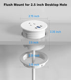 Desk Grommet Power Outlet, 2.5 inch Desktop Recessed Outlet with 20W Fast Charging USB-C Port, Flush Mount Outlet for Conference Rooms, Office Tables, Furniture (White, 10FT)