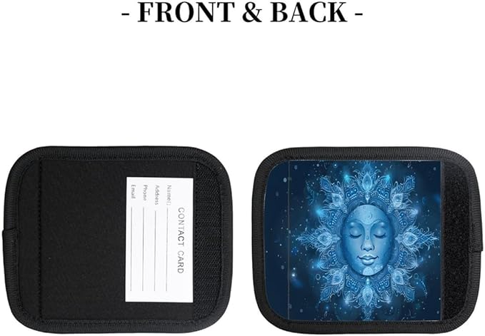 Abstract Blue Mandala Human Face 2 Pack Luggage Handle Wrap Set of Neoprene Luggage Tags for Suitcases Bag Strap Wrap Cover Travel Airplane Accessories Covers Markers Sleeve Grips Identifiers Cruise