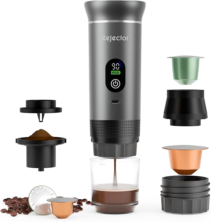 kejector Portable Coffee Maker Espresso Machine for Travel Nano Car Coffee Maker Compatible with Ground Coffee & Capsule for RV, Hiking Camping Office, Travel Espresso Maker Electric Coffee Machine