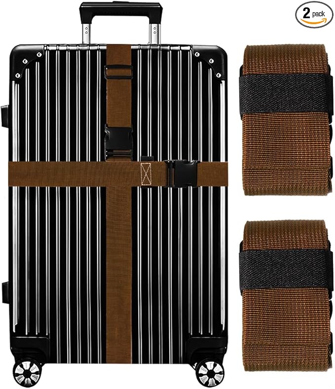 Luggage Straps for Suitcases TSA Approved-2 Pack Bright Personalized Luggage Belt Strap for Suitcase/Carry On Bag Luggage Accessories for Travel (Brown)