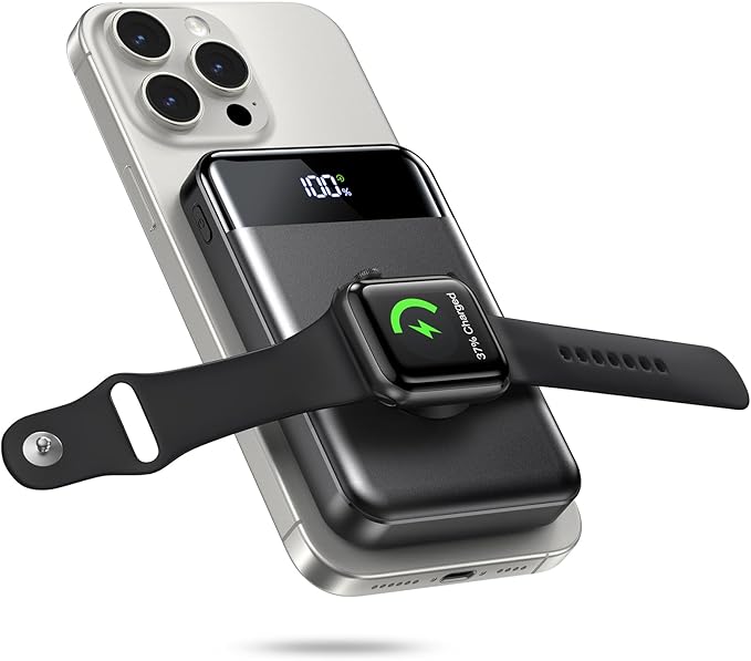 for Magsafe Portable Charger, 10000mAh 22.5W Power Bank for iPhone 17/16/15/14/13/12, Travel Essentials USB-C Wireless Magnetic Battery Pack for Apple Watch Ultra/11/10/9/8/7/6/SE