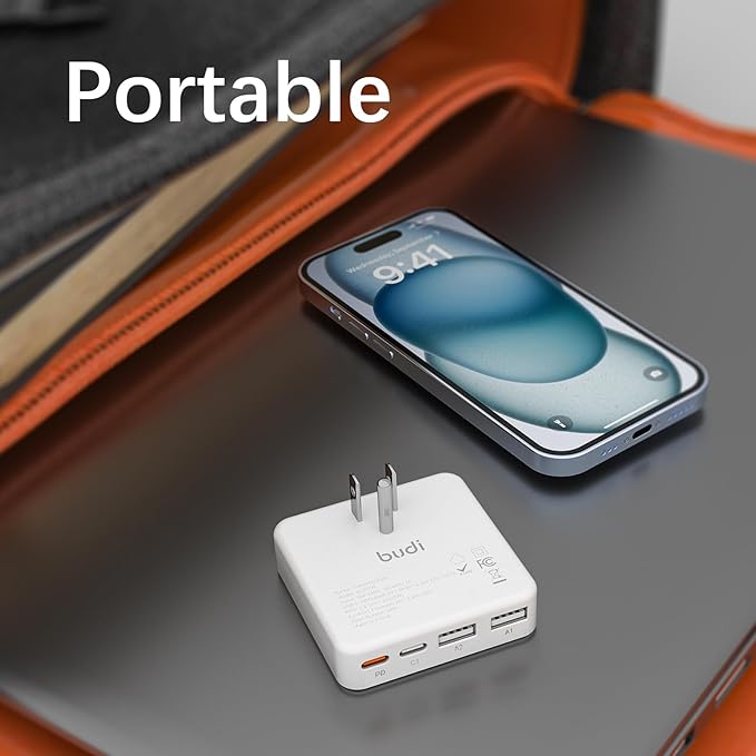 BUDI Flat USB C Wall Charger, 34W 4-Port USB Charger Block, Fast Charging Block with 20W Port Power Delivery and Dual Type-C for iPhone 16/15/14/13/12/11/Pro Max/XS/XR/8/7,Tablets