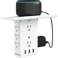 Power Charger Shelf-CFMASTER 11 Port Surge Protector Wall Outlet, 8 Electrical Outlet Extenders and 3 USB Ports 3.4A, with Removable Built-in Shelf and LED Indicator, FCC Listed, White