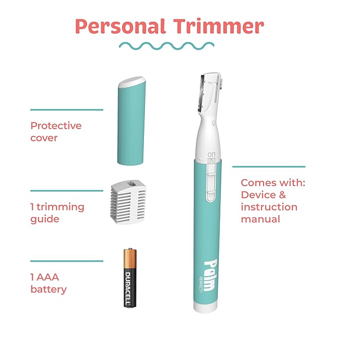 PalmPerfect Personal Hair Trimmer – Painless Precision Shaver for Eyebrows, Upper Lip, Ears, and Nose – Stainless Steel Twin-Blade Groomer with Dual-Length Comb & Battery Included