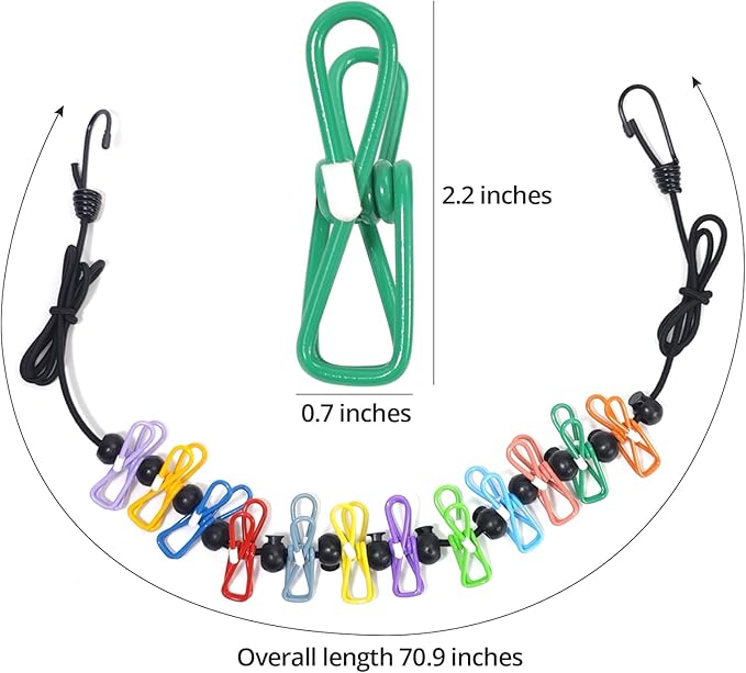 Travel Clothesline, Portable Retractable Clothes Line Outdoors, Camping Clothesline for Cruise Ship Cabin Essentials, RV Accessories, Indoor Laundry Drying with 12 Clips 13 Beads, 4.9-12ft