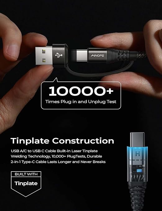AINOPE USB C to USB C Cable, 10 FT USB C Cable Fast Charging with USB to USB C Adapter, 60W USB to USBC Cable for iPhone 17 Pro Max Air Type C Cable for iPhone 16/15/14/13/12, Black