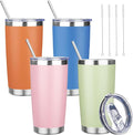 20 oz Tumbler with Lids and Straws, Stainless Steel Insulated Travel Coffee Mug, Double Wall Vacuum Insulated Tumblers, Powder Coated Coffee Tumbler for Cold & Hot Drinks (Mix Color-8, 4 Pack)