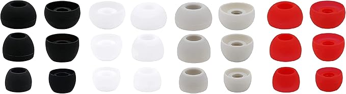 12 Pairs Silicone Replacement Earbud Ear Buds Tips Compatible with 3.8mm to 5.5mm Nozzle Earbuds Earphones, S/M/L White/Black/Silver/Red