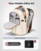 MATEIN HER Teacher Backpack with Lunch Compartment for Women, Water Resistant Work Laptop Backpack for Office Commute with Water Bottle Holder & RFID Pocket, Lunchbox Bag Fits 17.3'' Computer, Beige