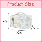 uekeboag Large Travel Quilted Makeup Bag for Women, Floral Cotton Cosmetic Bag, Coquette Aesthetic Floral Toiletry Organizer Bag