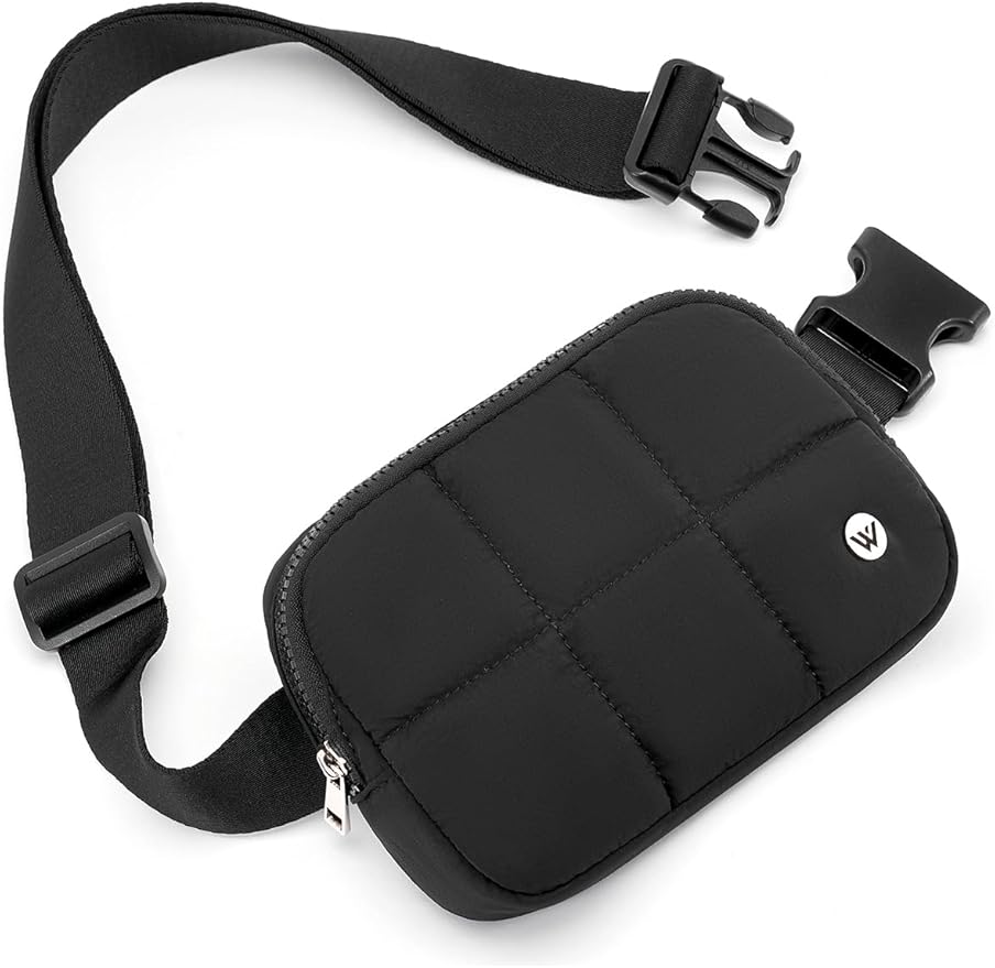 WESTBRONCO Puffer Fanny Packs for Women Quilted Nylon Waterproof Belt Bag with 2 Zipper, Puffy Crossbody Bag with Adjustable Strap, 1L Waist Bag for Travel Daily