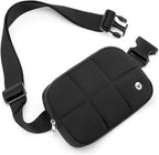 WESTBRONCO Puffer Fanny Packs for Women Quilted Nylon Waterproof Belt Bag with 2 Zipper, Puffy Crossbody Bag with Adjustable Strap, 1L Waist Bag for Travel Daily