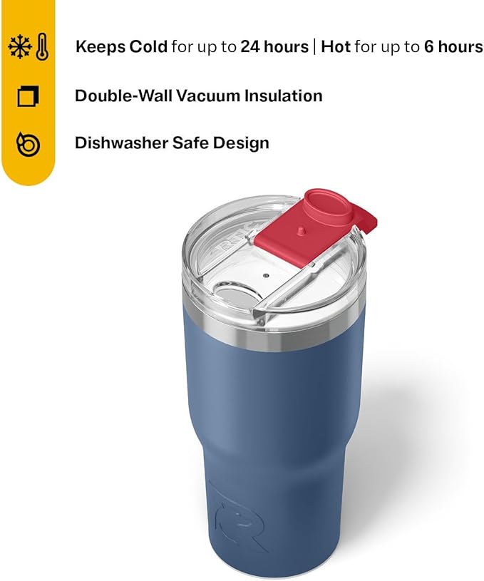 RTIC 20oz Essential Tumbler with Lid, Ceramic Lined, Insulated, Stainless Steel, Metal, Double Wall Vacuum-Insulation, Travel Cup for Iced Coffee, Tea, Hot and Cold Drink, Patriot