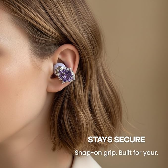 Clip on Earbuds Open Ear Accessories for Bose Ultra Open Earbuds - Lightweight Clip-On Decor for Wireless Earbuds (Headphones not Included) (Oval Diamond (Purple))