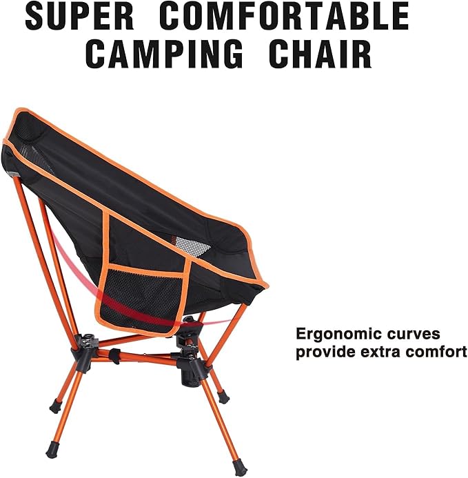 MOON LENCE Portable Camping Chair Backpacking Chair - The 4th Generation Ultralight Folding Chair - Compact, Lightweight Foldable Chairs for Hiking Mountaineering, Beach (Orange-2Pack)