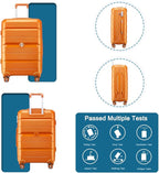 Somago Luggage Sets 3 Piece Hard Shell Polypropylene Suitcase with TSA Lock Spinner Carry On Luggage with Beauty Case Travel Set,Sunset Orange