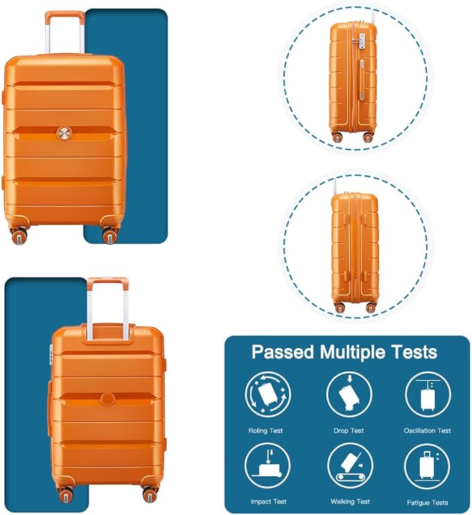 Somago Luggage Sets 3 Piece Hard Shell Polypropylene Suitcase with TSA Lock Spinner Carry On Luggage with Beauty Case Travel Set,Sunset Orange