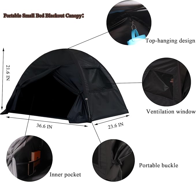 Sleep Bed Tent Light-Blocking Privacy Tent Blackout Canopy to Improve Sleep Anytime, Anywhere. Perfect for Nightshift, Dorms, Travel, Naps and Relaxation