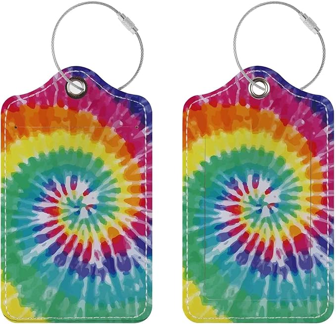 Luggage Tags for Suitcases, 2 Pack Cute PU Leather Suitcase Tag Identifiers TSA Approved with Stainless Steel Loop and Address Card for Baggage Tag for Travel Essentials Colorful Spiral, by Chelmon