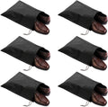 6 Pack Waterproof Nylon Shoe Bags Travel Bags for Men Women (Black, 15.1"(L) x12.2"(W))