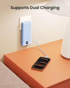 Portable Charger Built-in Cables and Wall Plug, 10000mAh Slim USB C Power Bank, LED Display External Battery Pack Compatible with iPhone/Android & More (Blue)