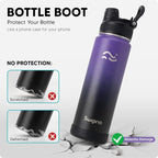 Swigina [2-IN-1 LID] Insulated Water Bottle with Silicone Boot (36hrs Cold/18hrs Hot) - DIY Stickers, Leakproof, BPA Free, 24 oz