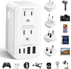 Voltage Converter US to Europe, 220V to 110V Step Down Converter for Travel, 2500W Power Converter Adapter Combo with USB-A USB-C and UK/AU/US/IT/EU Travel Plug Adapters, Hair Dryer Compatible