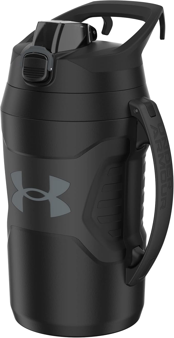 Under Armour Insulated Water Bottle with Handle & Fence Hook, Half Gallon Sports Water Jug, Leak-Resistant & BPA-Free for Baseball, Football & Gym - Black/Black, 64oz