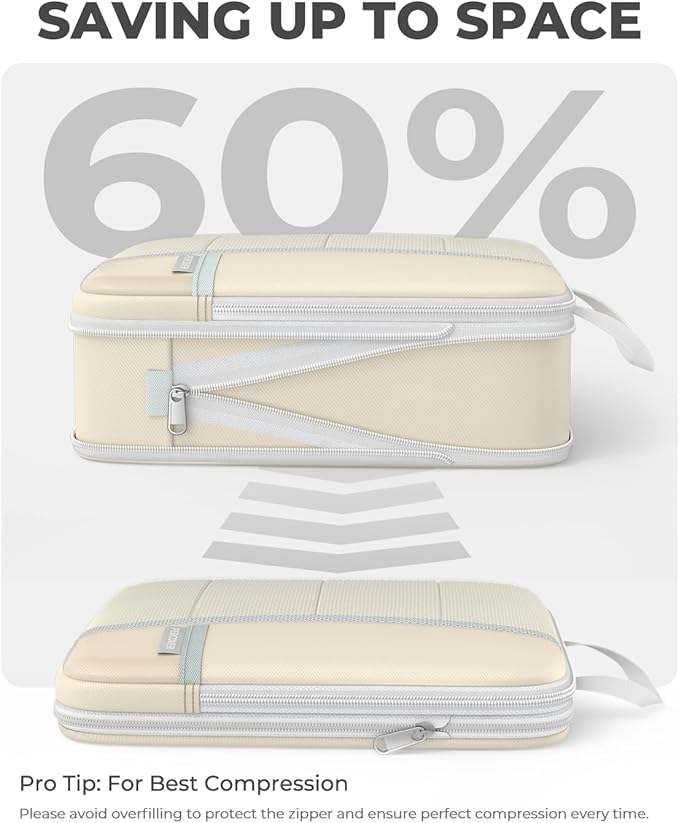 Percover Compression Packing Cubes 10-Piece Set, Packing Cubes Compression for Travel with Toiletry Bag, Laundry Bag & Shoe Bag, All-in-One Travel Organizer for Carry On & Checked Luggage, Beige