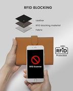 Karmiir RFID Passport Holder Travel Wallet Compact for Women, Leather Passport Wallet with Card Holders,Zippered Coins Pocket and Cash Compartment, Brown