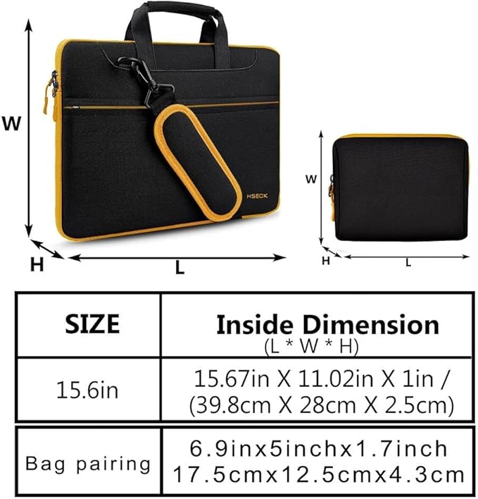 Hseok Laptop Shoulder Bag 15-15.6 inch Shockproof Water-Resistant HandBag with Small Case Compatible with MacBook Pro Neo 16" M5 M4 M3 M2 M1, Mac Pro Air 15", XPS 15/16, Most 15" 15.6" 16",BK-yellow