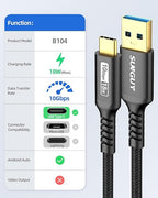 SUNGUY Android Auto USB C Cable, 5FT Braided 3A Fast Charging & 10Gbps Data Transfer USB C CarPlay Cable, Compatible with iPhone 17/16/15 Pro Max, Galaxy S22 S21 Note 20, Pixel 6 5 (Black)