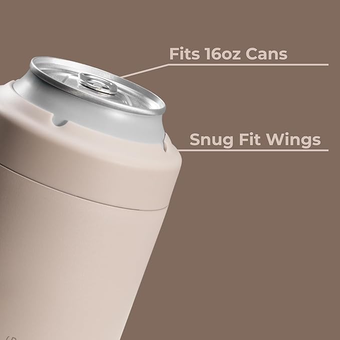 HydroJug Standard Can Cooler - 2-in-1 Insulated Can Cooler Cup - Stainless Steel Can Holder with Non-Slip Rubber Base - Screw-Top Lid - Dishwasher Safe - 16oz, Dune