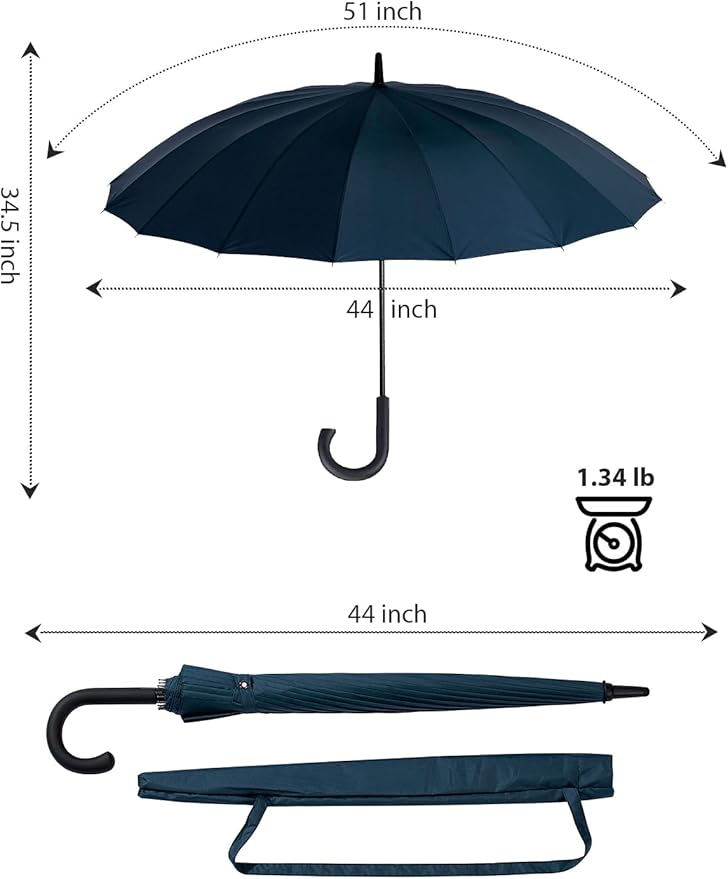 Premium Windproof Umbrella Classic J stick Handle with Easy Grip - Auto Open, Rainproof and Durable Canopy Design Perfect for Rainy Days Sunshad