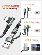 AINOPE 10 FT USB C Cable Fast Charging, 240W USB-C Charge Cable with Adapter, Fast Charger USB C Cable Supports 100W, Right Angle USB C Fit MacBook Pro/Air, iPad Pro/Air, iPhone 17/16/15, 10FT Grey