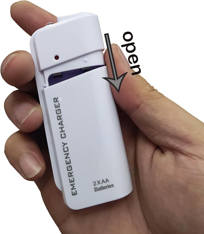 Battery Operated Phone Charger Emergency|USB Battery Powered Small Power Bank Portable 2 AA Batteries Powered Outlet. (White)
