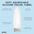 Dot&Dot Leak Proof Travel Bottles - Tubes for Liquid TSA Approved 3oz 15 pc Silicone Toiletries Travel Shampoo & Conditioner Containers with Labels