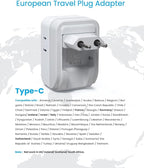 1 Pack European Travel Plug Adapter, VINTAR PD 20W Foldable Type C Adapter with 4 AC Outlets 3 USB Ports(2 USB C), Travel Essentials Charger for US to Most of Europe EU Italy Spain France
