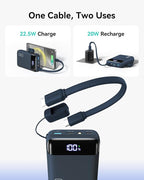 INIU Smallest 20000mAh Power Bank, 22.5W PD Fast Charging Portable Charger with Detachable Cable, Flight-Safe Battery Pack with LED Display for iPad Students Women Men Girls Boys Outdoor, Blue