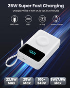 4-in-1 Portable Charger With Built-in Wall Plug&USB-C Cables,10800mAh Power Bank with iWatch Charger,QC4.0+PD 25W Fast Charging Battery Pack,Travel Essentials for iPhone 16/15,Apple Watch,Android etc
