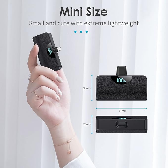 Mini Portable Charger USB C Power Bank,Upgraded 5200mAh PD Fast Charging Battery Pack Built-in USB-C Connector Travel Essential for iPhone17/17Pro/17Pro Max/Air/16 Plus/16Pro Max/15 Series,Android