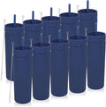 Volhoply 20oz Plastic Skinny Tumblers Bulk 10 Pack,Double Wall Tumbler with Lid and Straw,BPA Free Matte Acrylic Iced Coffee Cups With Straw,Reusable Travel Cute Mug for Party,DIY Gift(Navy, 10 Set)