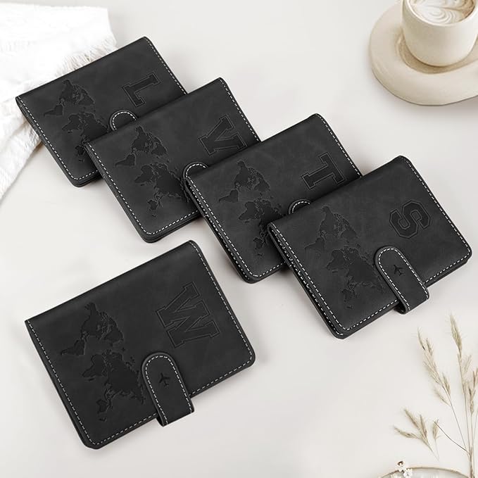Passport Holder Wallet Cover Personalized Letter A-Z Travel Wallet RFID Blocking Passport Cover Wallet Case for Travel Passport Book Holders for Women and Men, Black-T