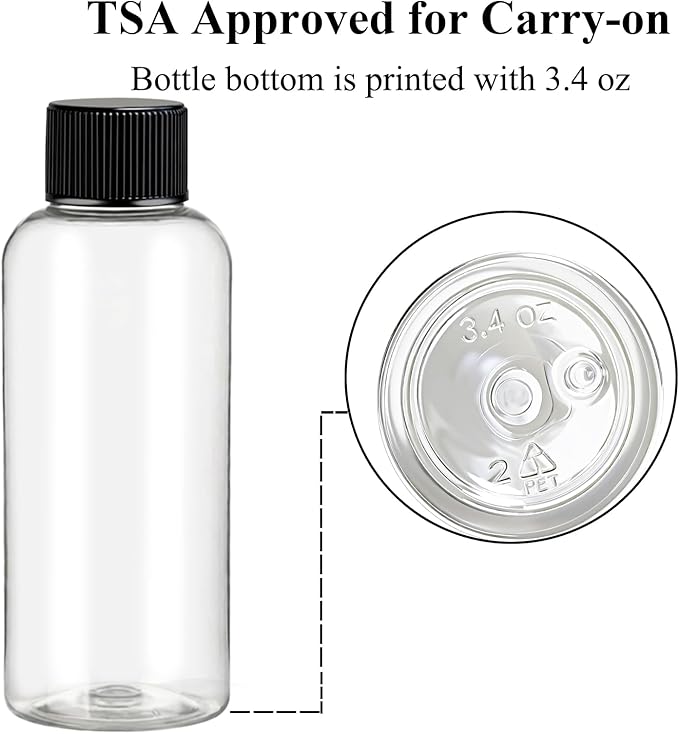 DNSEN Travel Bottles for Toiletries 3.4 oz Travel Size Mouthwash Bottles with Black Screw Cap, BPA Free Leak-Proof Portable Liquid Container 5 pack
