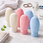 Silicone Travel Bottles Set, 60ml Leak Proof Refillable Squeezable Containers with Carry Bag, 6 Pack in Pink, Blue, White for Shampoo, Soap, Toiletries