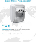 1 Pack Brazil Power Adapter, VINTAR Foldable Type N Plug Adapter with 2 AC Outlets 3 USB Ports (2 USB C), Brazil Outlet Plug for US to Brazilian