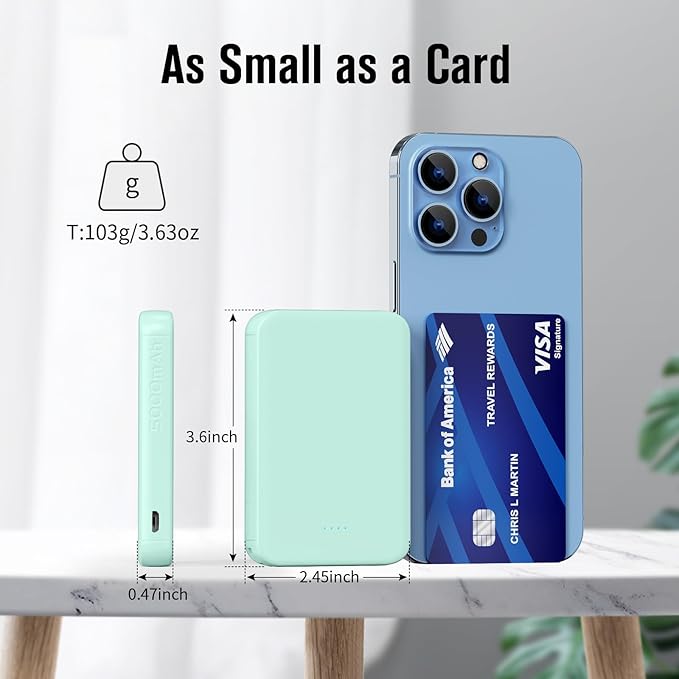 S22 Portable Charger, Mini Colorful Power Bank, PowerNano, 5000mAh External Battery Pack Compatible with iPhone 15/14/13/12/11/X All Series and Android Phone