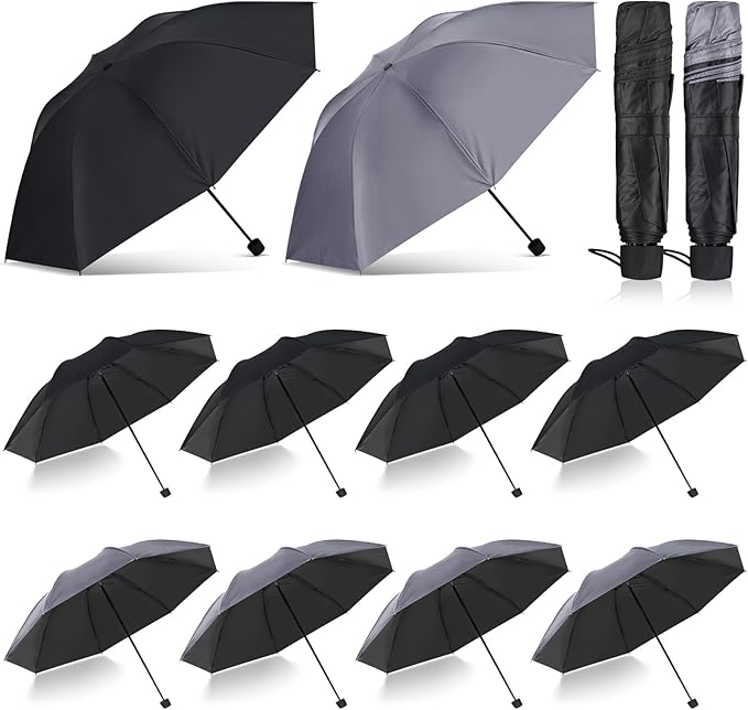 Hillban Set of 12 Windproof Travel Umbrellas Bulk Portable Folding Compact Umbrella for Rain Sun for Wind Backpack Men Women