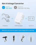 TROND 2 Prong Outlet Extender 2 Pack, 3 Prong Adapter with 360 Rotating Plug, Wall Outlet Splitter with 6 AC Charger, Travel Power Adapter for US to Japan, Non-Grounded Plug Extender for Old House